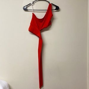 Red one shoulder waist tye top